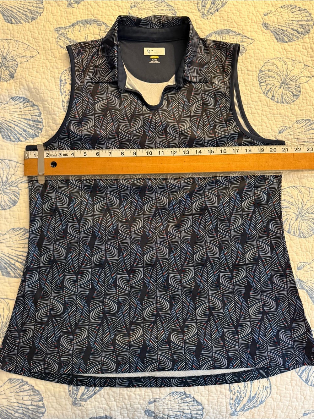 Greg Norman Navy Sleeveless Polo Tank with Leaf Geometric Print sz XL